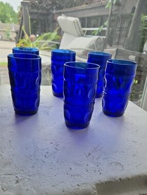 Cobalt Blue Glass Tumbler Set - 6-Pack Thumb Print Indiana Glasa Tiara